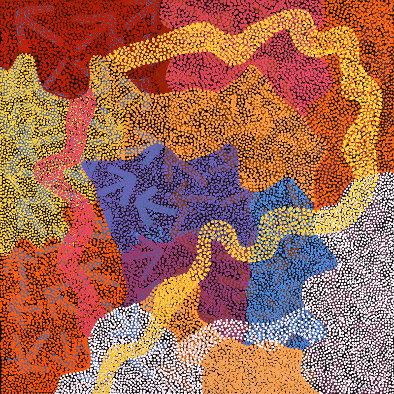 Aboriginal Artwork by Margaret Nangala Gallagher, Yankirri Jukurrpa (Emu Dreaming), 91x91cm