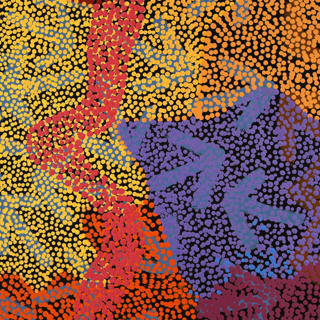 Aboriginal Artwork by Margaret Nangala Gallagher, Yankirri Jukurrpa (Emu Dreaming), 91x91cm