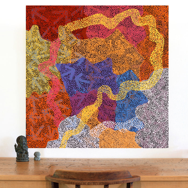 Aboriginal Artwork by Margaret Nangala Gallagher, Yankirri Jukurrpa (Emu Dreaming), 91x91cm