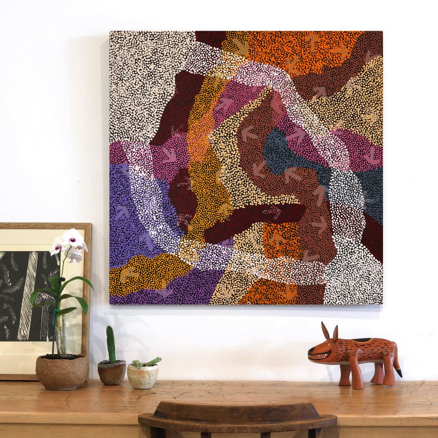 Aboriginal Artwork by Margaret Nangala Gallagher, Yankirri Jukurrpa (Emu Dreaming), 91x91cm