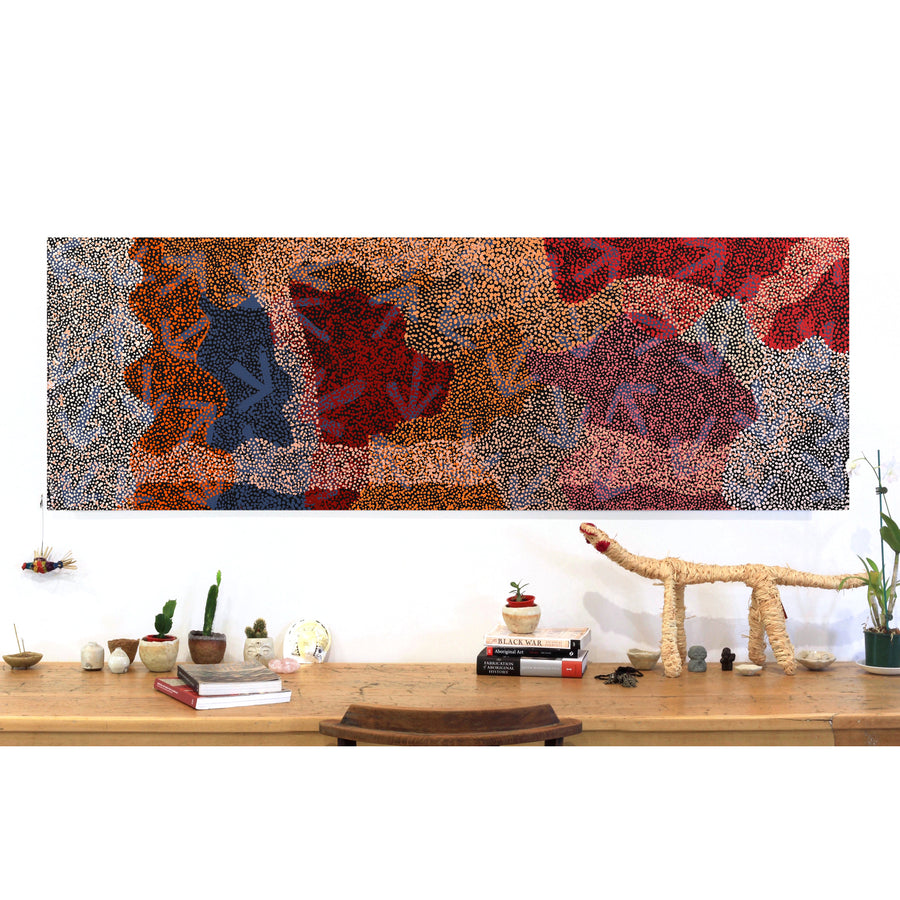 Aboriginal Artwork by Margaret Nangala Gallagher, Yankirri Jukurrpa (Emu Dreaming), 183x61cm