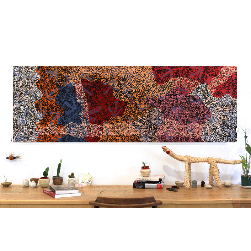 Aboriginal Artwork by Margaret Nangala Gallagher, Yankirri Jukurrpa (Emu Dreaming), 183x61cm