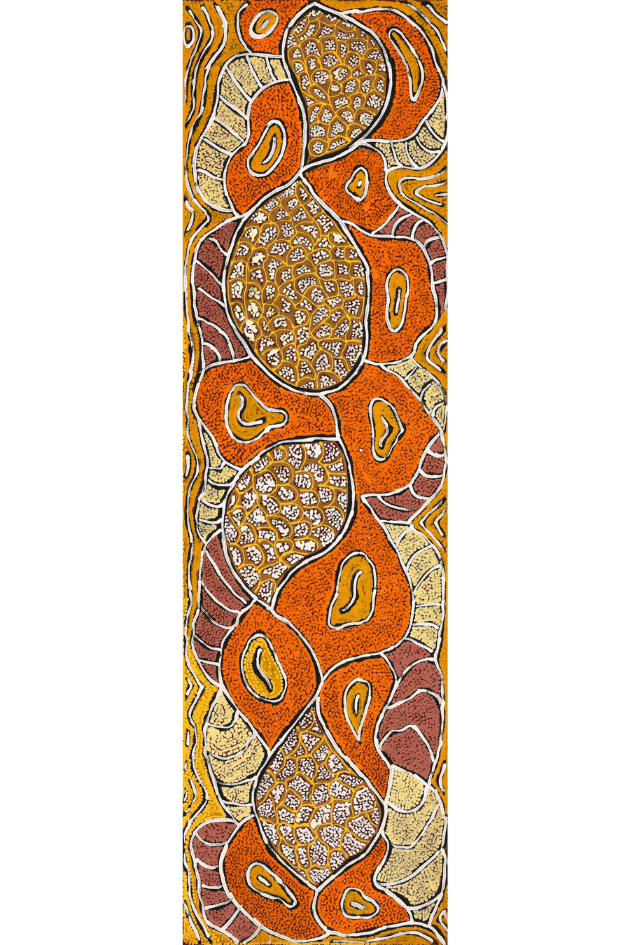 Aboriginal Artwork by Margarina Napanangka Miller, Lukarrara Jukurrpa, 107x30cm