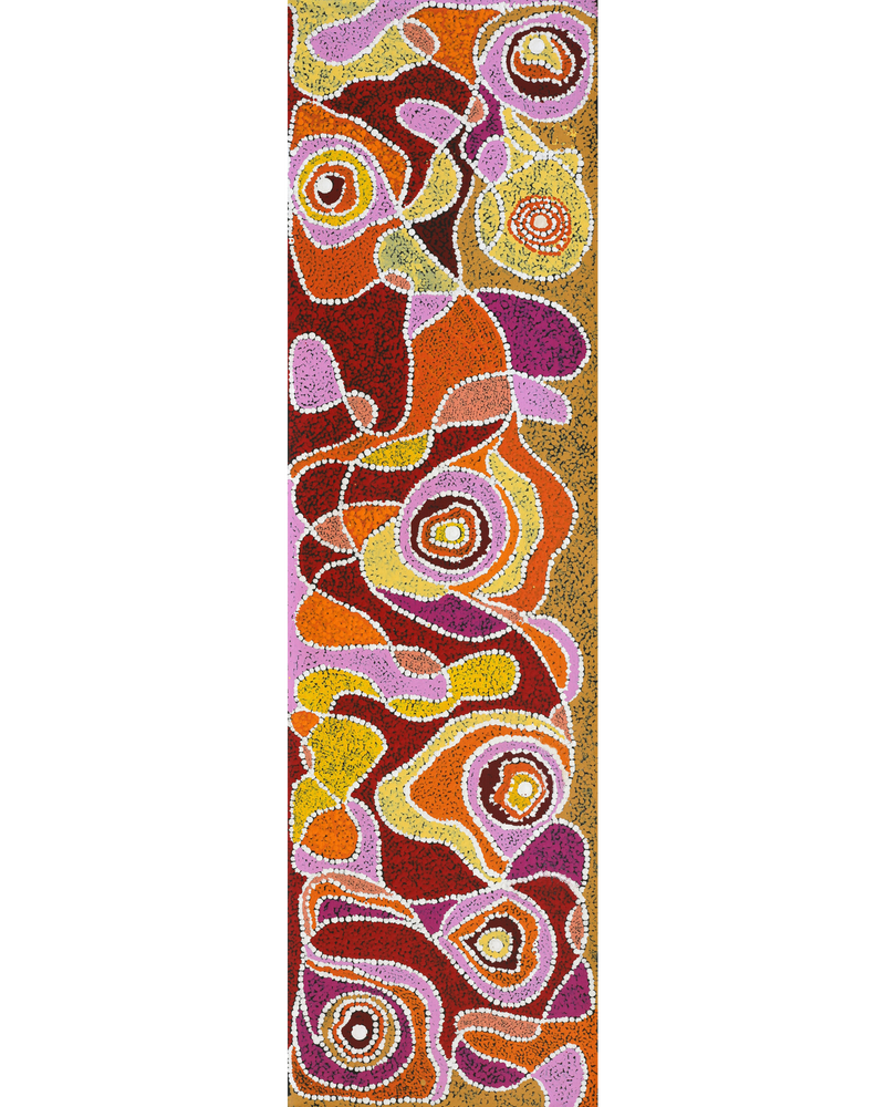 Aboriginal Artwork by Margarina Napanangka Miller, Lukarrara Jukurrpa, 107x30cm