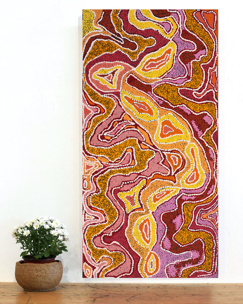 Aboriginal Artwork by Margarina Napanangka Miller, Lukarrara Jukurrpa, 91x46cm