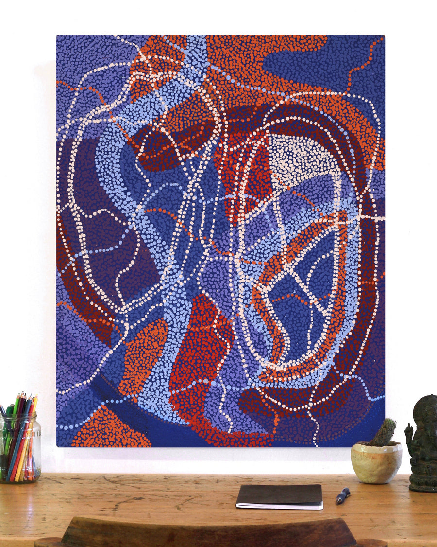 Aboriginal Artwork by Margaret Nangala Gallagher, Yankirri Jukurrpa (Emu Dreaming), 76x61cm