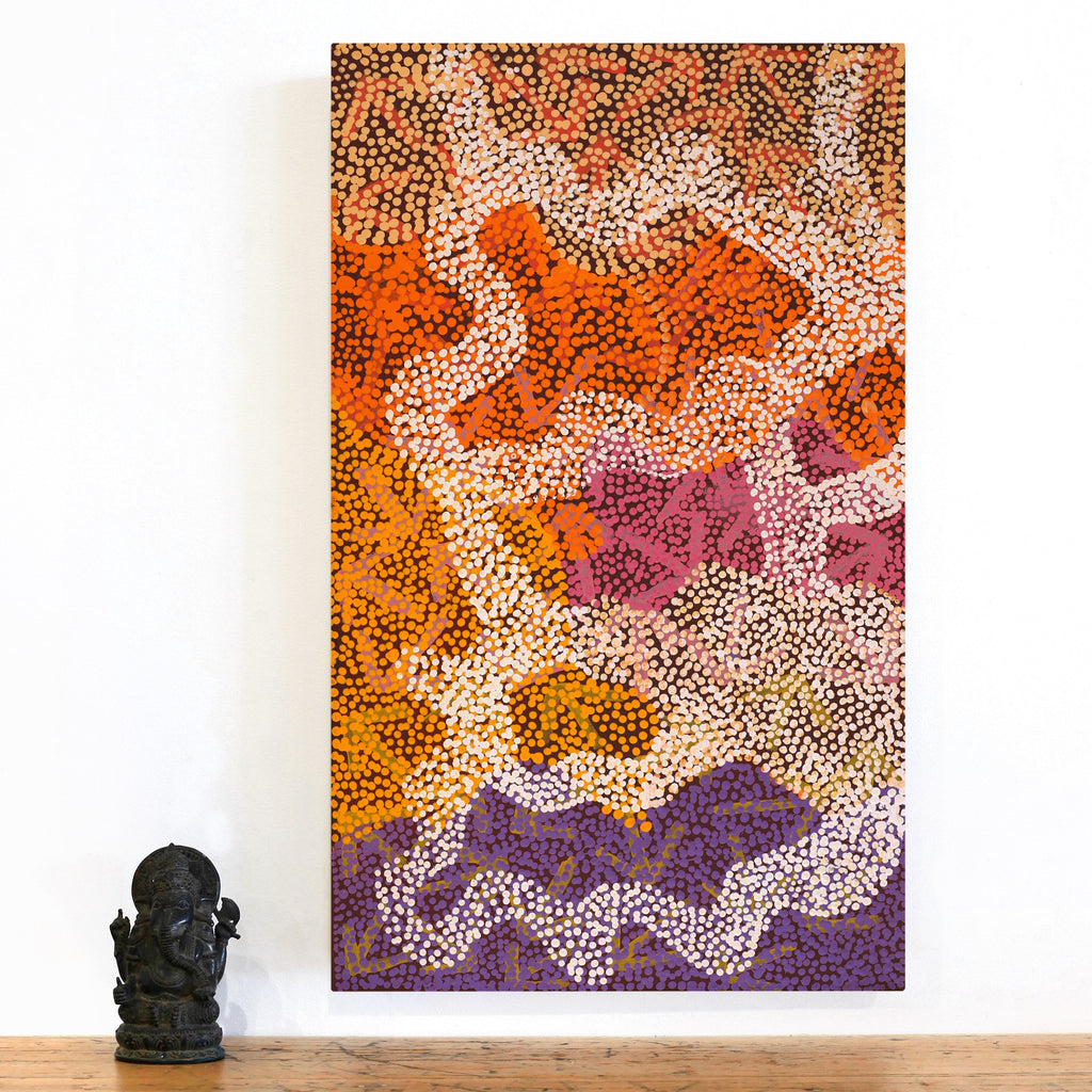 Aboriginal Art by Margaret Nangala Gallagher, Yankirri Jukurrpa (Emu Dreaming), 76x46cm - ART ARK®