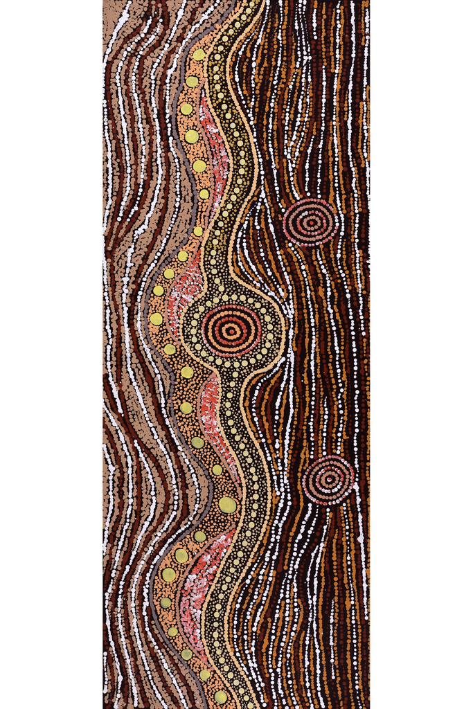 Aboriginal Art by Maria Nampijinpa Brown, Pamapardu Jukurrpa (Flying Ant Dreaming) - Warntungurru, 122x46cm - ART ARK®