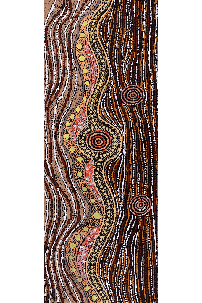 Aboriginal Artwork by Maria Nampijinpa Brown, Pamapardu Jukurrpa (Flying Ant Dreaming) - Warntungurru, 122x46cm