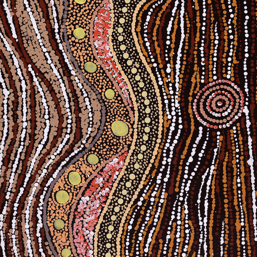 Aboriginal Artwork by Maria Nampijinpa Brown, Pamapardu Jukurrpa (Flying Ant Dreaming) - Warntungurru, 122x46cm