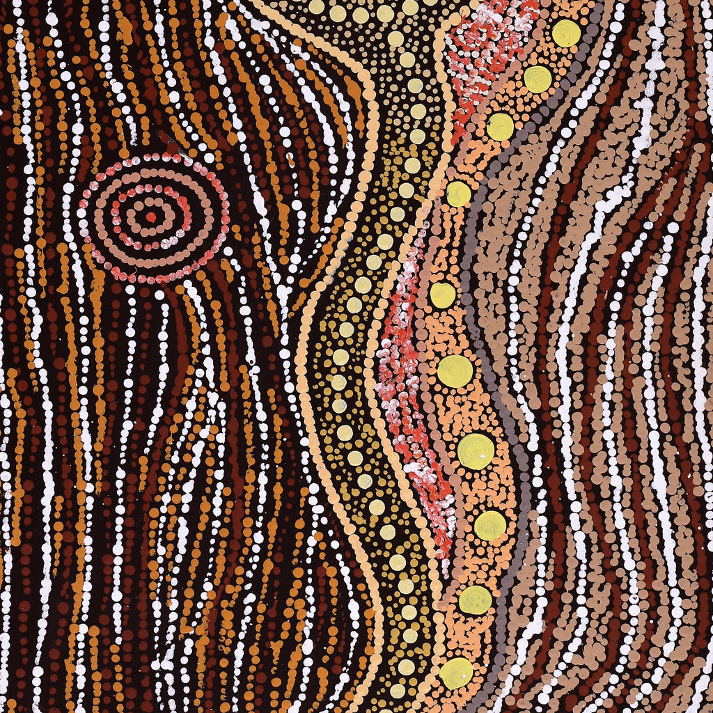 Aboriginal Artwork by Maria Nampijinpa Brown, Pamapardu Jukurrpa (Flying Ant Dreaming) - Warntungurru, 122x46cm