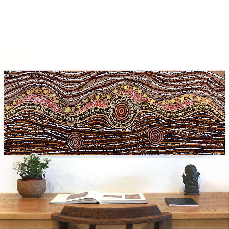 Aboriginal Artwork by Maria Nampijinpa Brown, Pamapardu Jukurrpa (Flying Ant Dreaming) - Warntungurru, 122x46cm