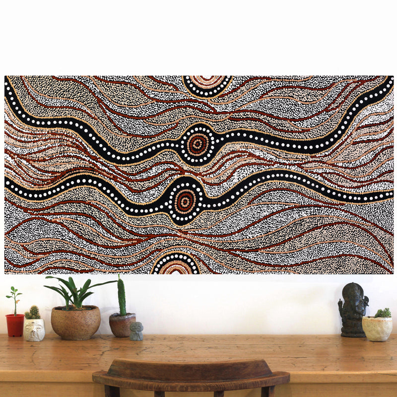 Aboriginal Artwork by Maria Nampijinpa Brown, Pamapardu Jukurrpa (Flying Ant Dreaming) - Warntungurru, 122x61cm