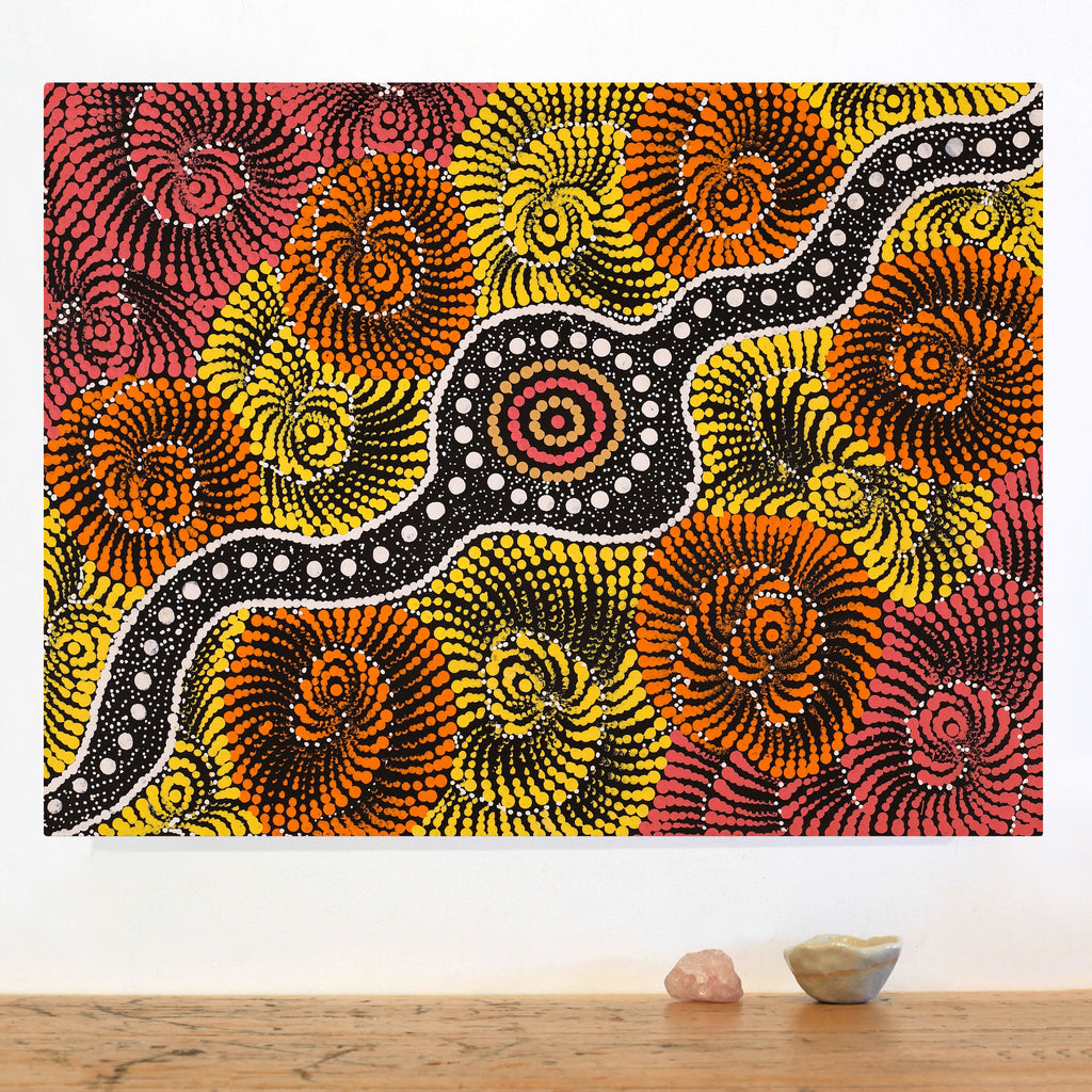 Aboriginal Art by Maria Nampijinpa Brown, Pamapardu Jukurrpa (Flying Ant Dreaming) - Warntungurru, 61x46cm - ART ARK®