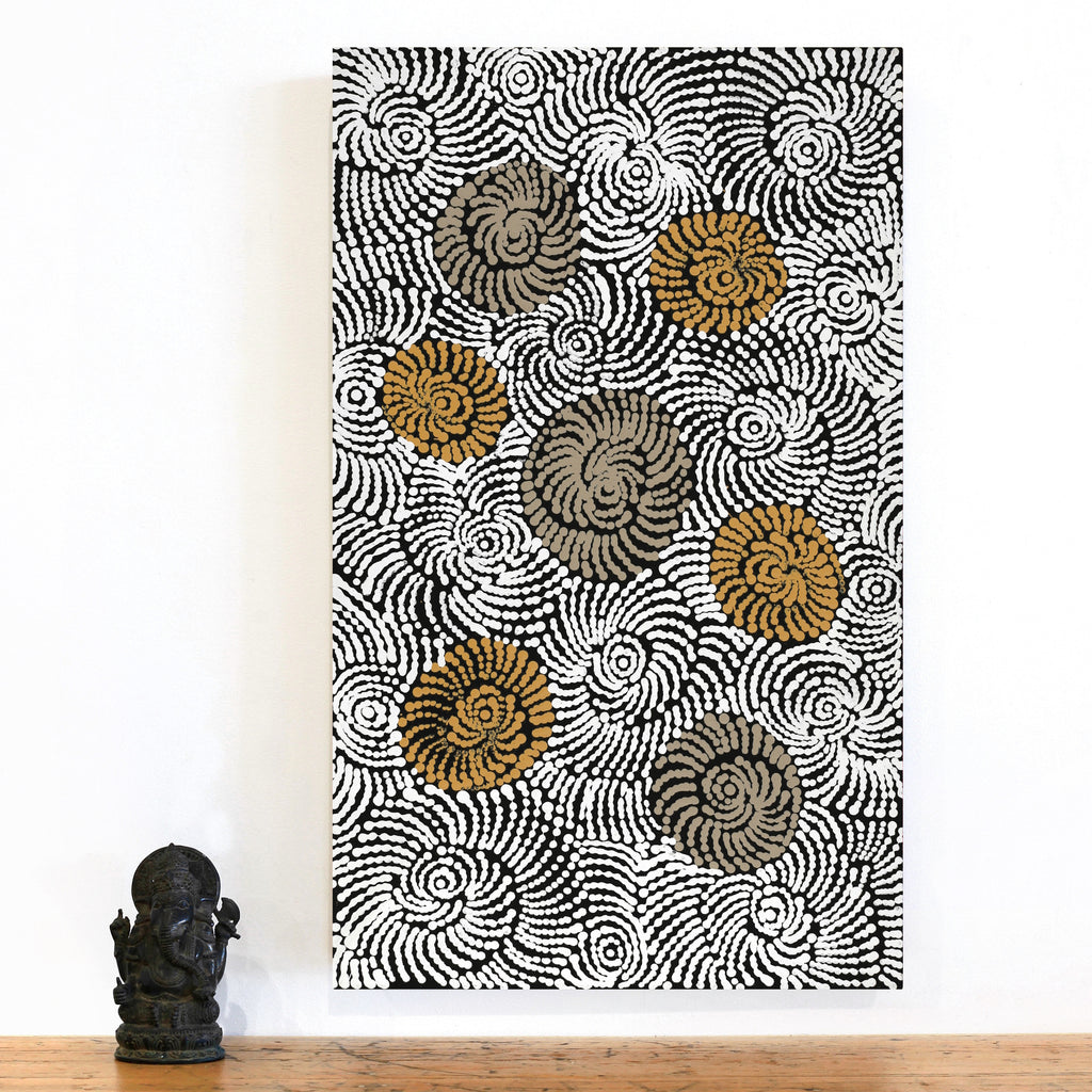 Aboriginal Artwork by Maria Nampijinpa Brown, Pamapardu Jukurrpa (Flying Ant Dreaming) - Warntungurru, 76x46cm