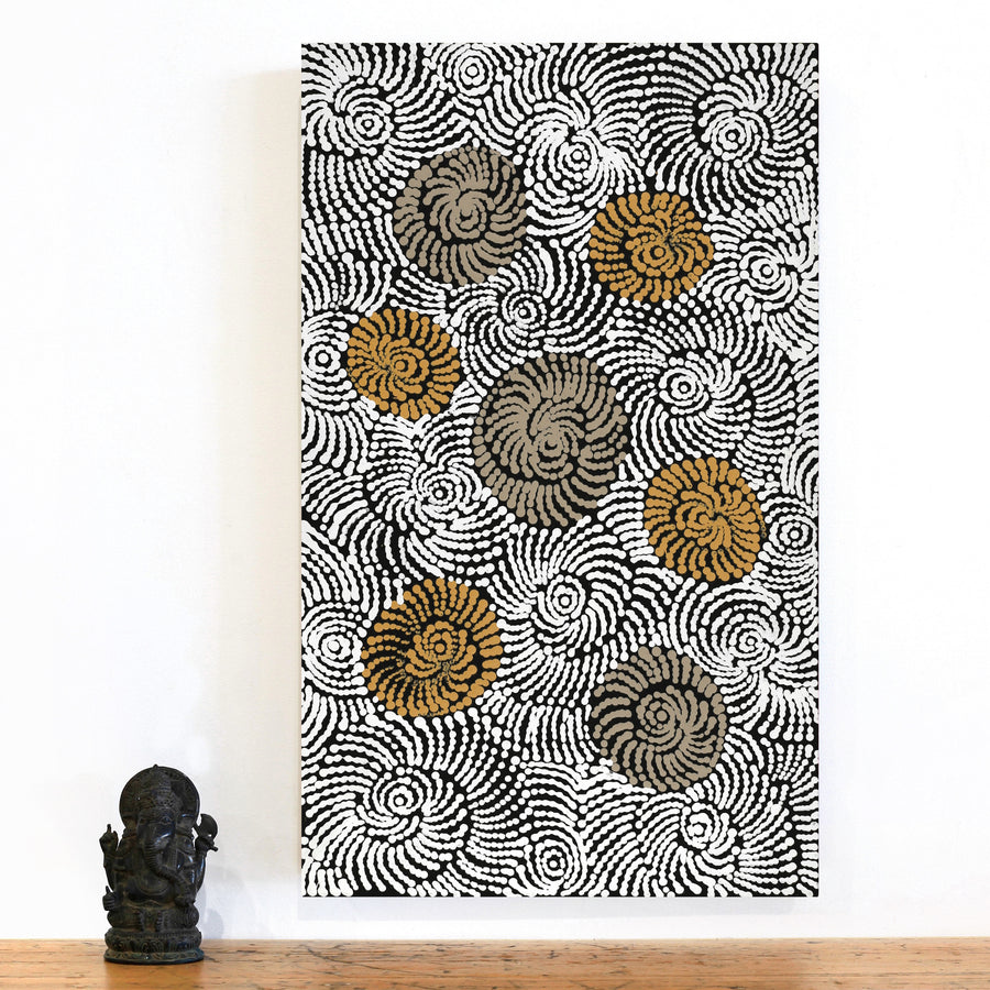Aboriginal Artwork by Maria Nampijinpa Brown, Pamapardu Jukurrpa (Flying Ant Dreaming) - Warntungurru, 76x46cm