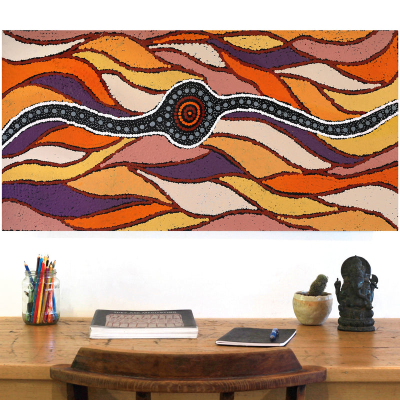 Aboriginal Artwork by Maria Nampijinpa Brown, Pamapardu Jukurrpa (Flying Ant Dreaming) - Warntungurru, 91x46cm