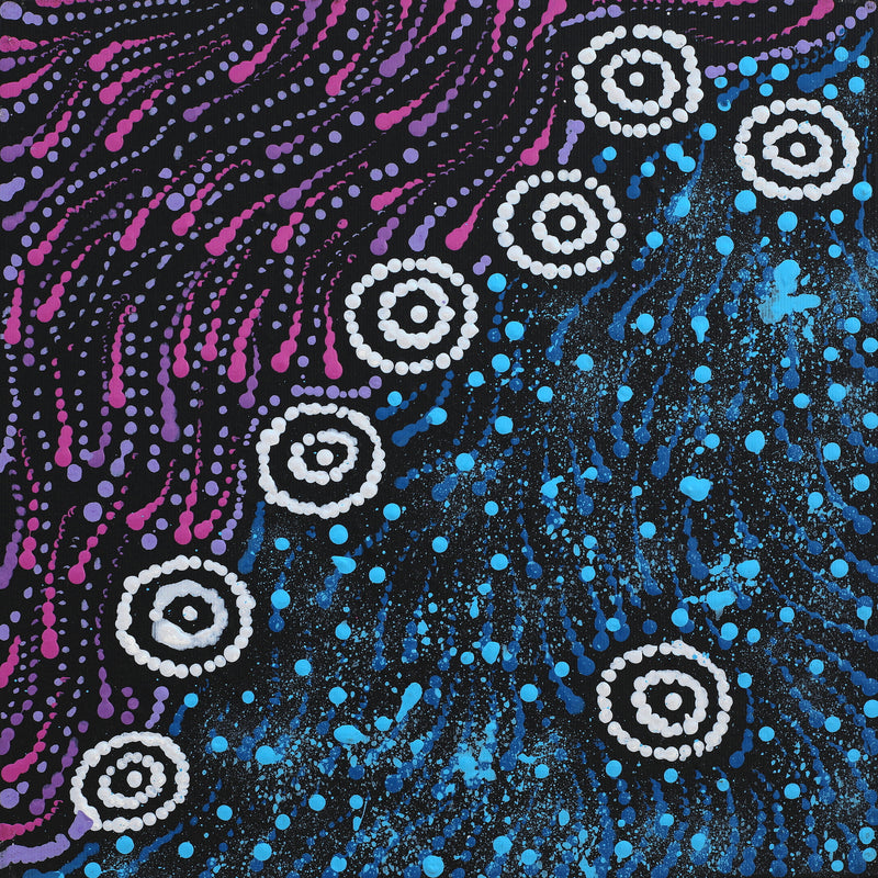 Aboriginal Artwork by Maria Nampijinpa Brown, Napaljarri-warnu Jukurrpa (Seven Sisters Dreaming), 30x30cm