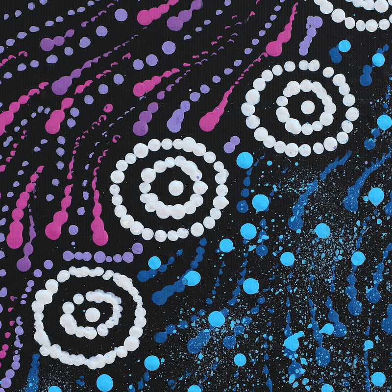 Aboriginal Artwork by Maria Nampijinpa Brown, Napaljarri-warnu Jukurrpa (Seven Sisters Dreaming), 30x30cm