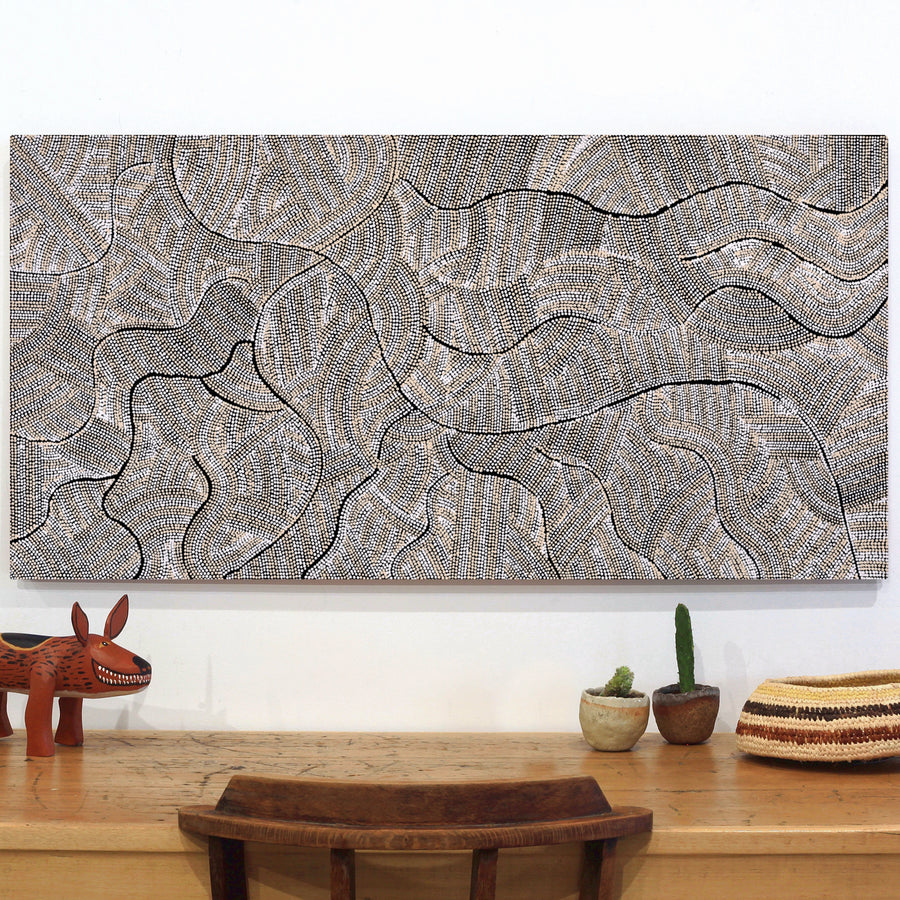 Aboriginal Artwork by Marissa Napanangka Anderson, Ngapa Jukurrpa (Water Dreaming) - Puyurru, 122x61cm
