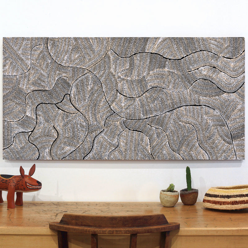 Aboriginal Artwork by Marissa Napanangka Anderson, Ngapa Jukurrpa (Water Dreaming) - Puyurru, 122x61cm