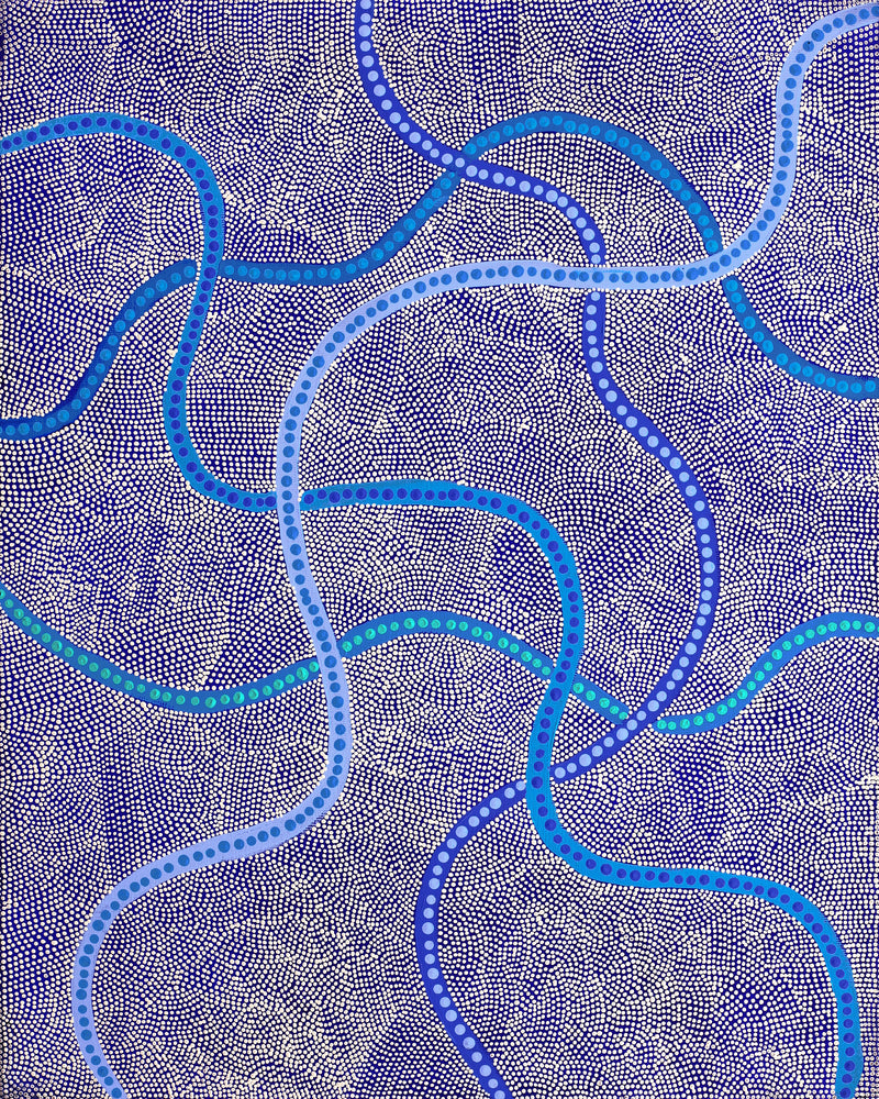 Aboriginal Artwork by Marissa Napanangka Anderson, Ngapa Jukurrpa (Water Dreaming) - Puyurru, 50x40cm