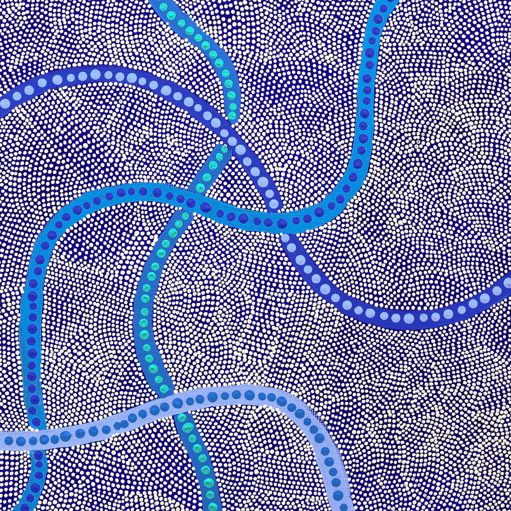 Aboriginal Artwork by Marissa Napanangka Anderson, Ngapa Jukurrpa (Water Dreaming) - Puyurru, 50x40cm