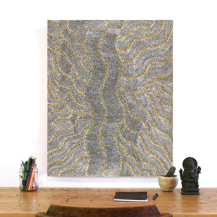 Aboriginal Artwork by Marissa Napanangka Anderson, Ngapa Jukurrpa (Water Dreaming) - Puyurru, 76x61cm
