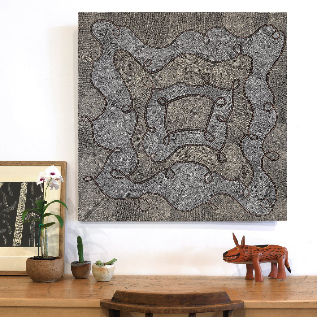 Aboriginal Artwork by Marissa Napanangka Anderson, Ngapa Jukurrpa (Water Dreaming) - Puyurru, 91x91cm