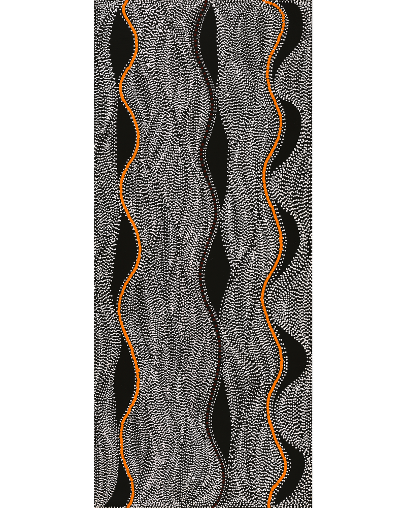 Aboriginal Artwork by Marshall Jangala Robertson, Watiya-warnu Jukurrpa (Seed Dreaming), 107x46cm