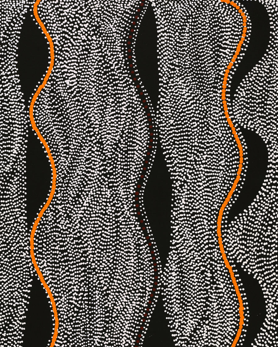 Aboriginal Artwork by Marshall Jangala Robertson, Watiya-warnu Jukurrpa (Seed Dreaming), 107x46cm