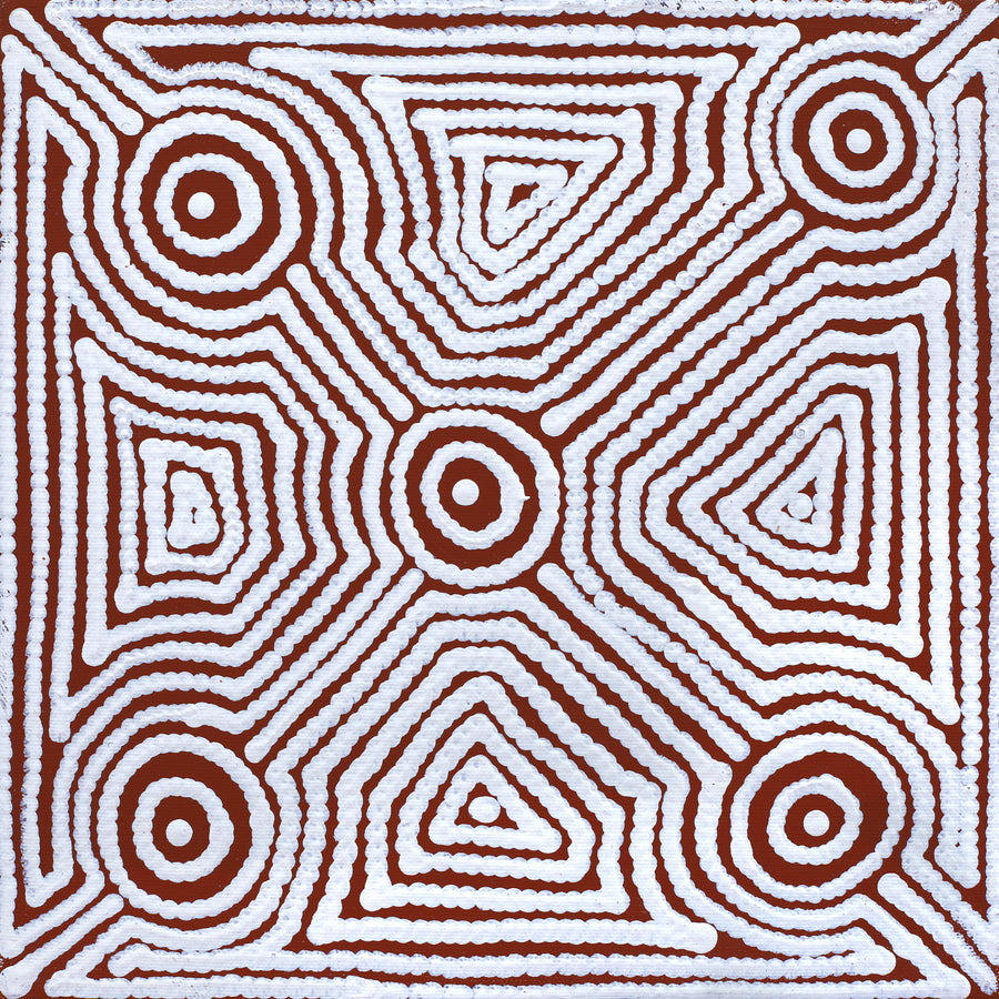 Aboriginal Artwork by Marshall Jangala Robertson, Watiya-warnu Jukurrpa (Seed Dreaming), 30x30cm
