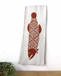 Aboriginal Artwork by Marshella Nanguwerr, Birlmu or Namarnkorl (Barramundi), 86x36cm