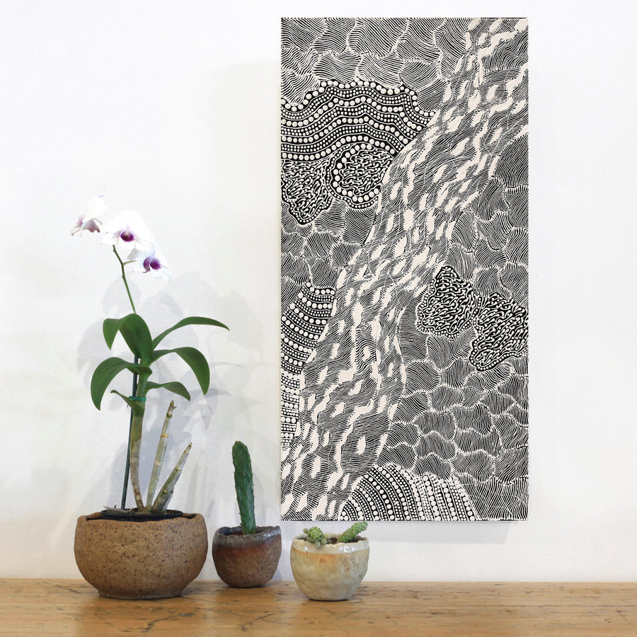 Aboriginal Artwork by Mary Napangardi Butcher, Pikilyi Jukurrpa, 61x30cm
