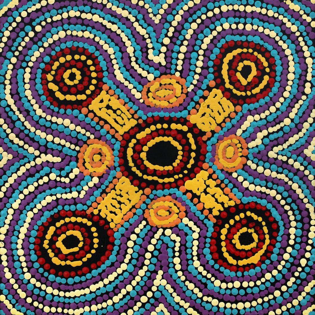 Aboriginal Artwork by Megan Nampijinpa Kantamarra, Janmarda Jukurrpa (Bush Onion Dreaming), 30x30cm