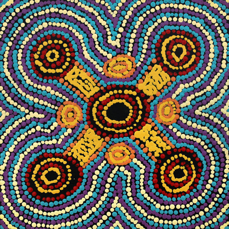 Aboriginal Artwork by Megan Nampijinpa Kantamarra, Janmarda Jukurrpa (Bush Onion Dreaming), 30x30cm