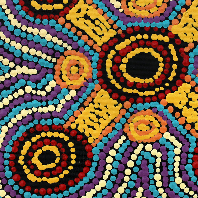 Aboriginal Artwork by Megan Nampijinpa Kantamarra, Janmarda Jukurrpa (Bush Onion Dreaming), 30x30cm