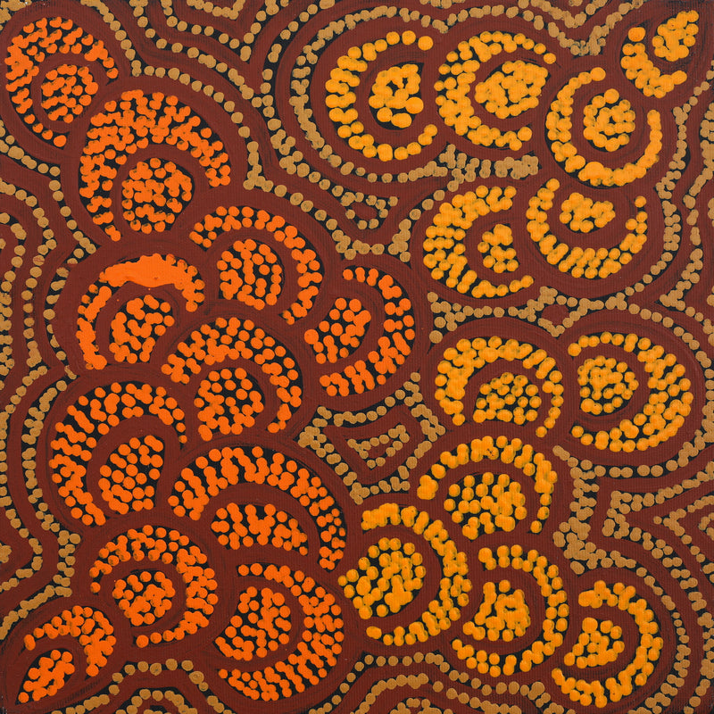Aboriginal Artwork by Melinda Napurrurla Wilson, Lukarrara Jukurrpa (Desert Fringe-rush Seed Dreaming), 30x30cm
