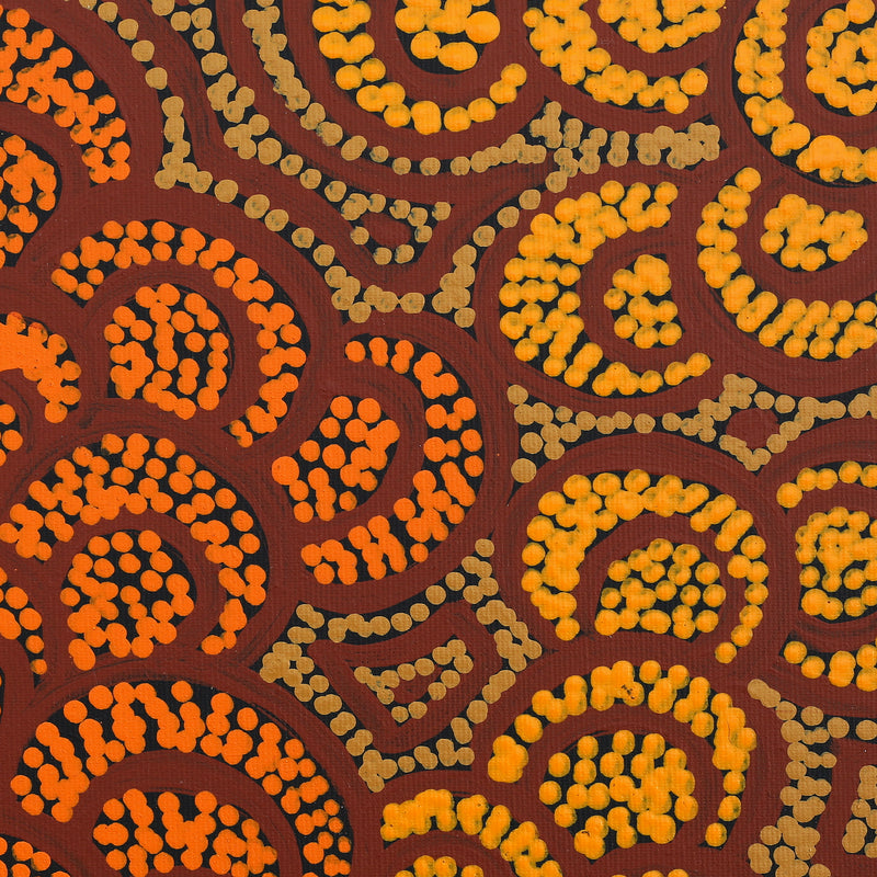 Aboriginal Artwork by Melinda Napurrurla Wilson, Lukarrara Jukurrpa (Desert Fringe-rush Seed Dreaming), 30x30cm