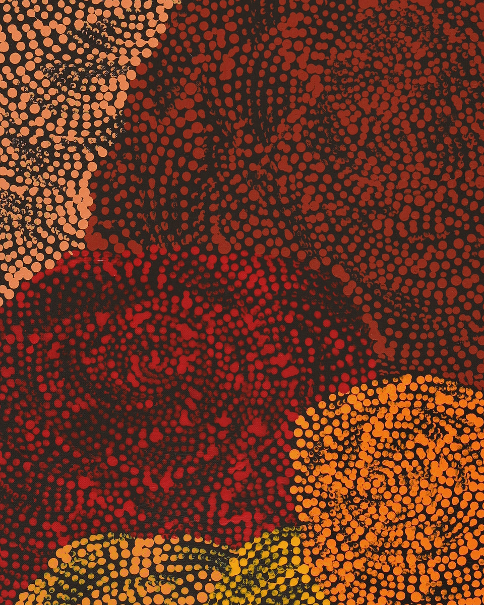 Aboriginal Artwork by Melissa Nampijinpa Karpa, Ngapa Jukurrpa (Water Dreaming) - Puyurru, 107x30cm