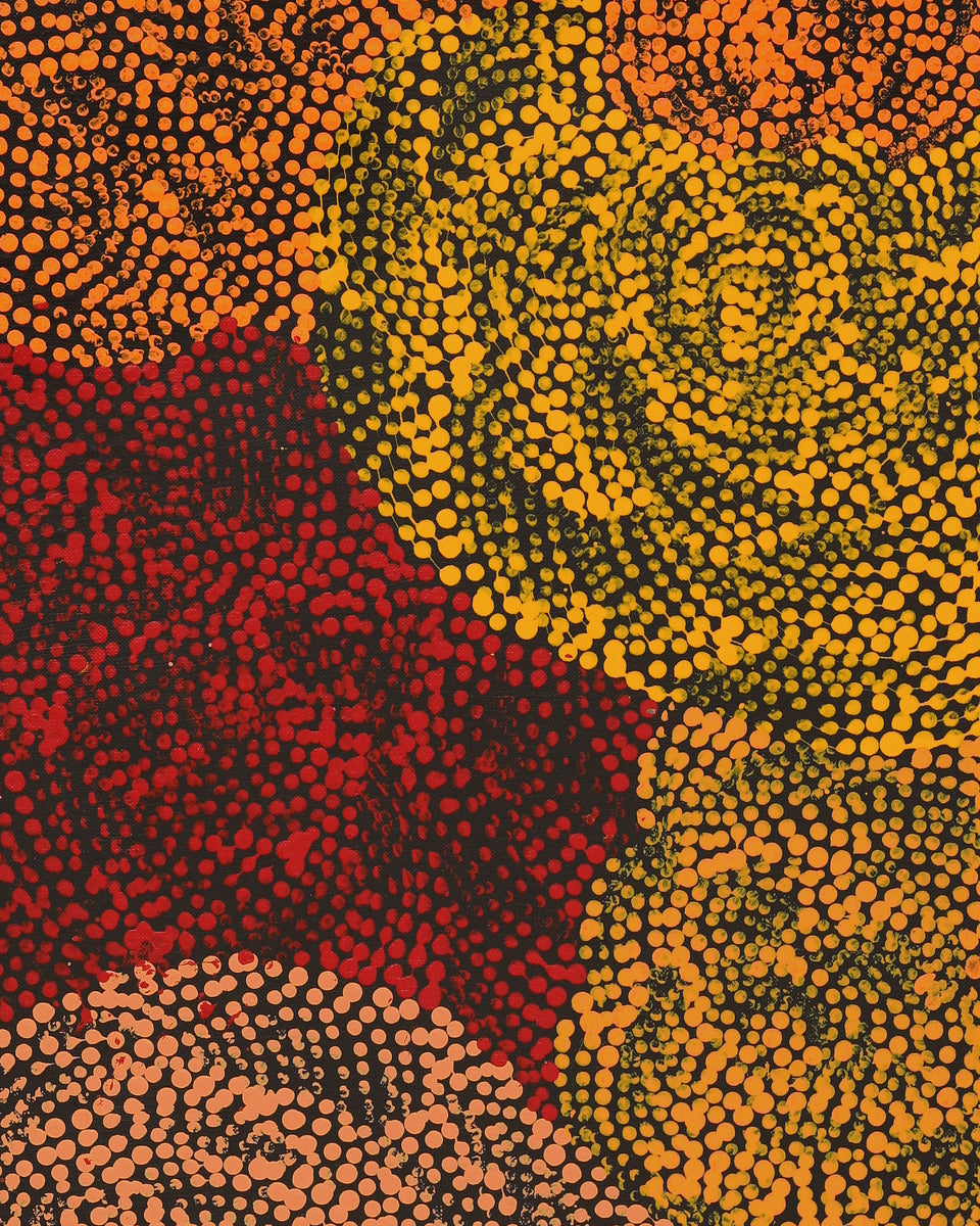 Aboriginal Artwork by Melissa Nampijinpa Karpa, Ngapa Jukurrpa (Water Dreaming) - Puyurru, 107x30cm
