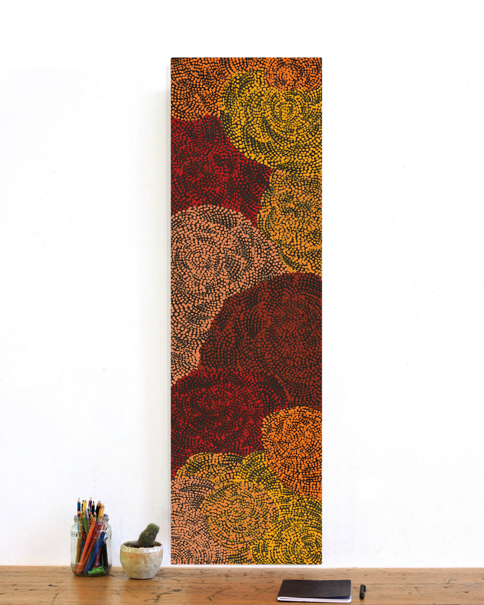 Aboriginal Artwork by Melissa Nampijinpa Karpa, Ngapa Jukurrpa (Water Dreaming) - Puyurru, 107x30cm