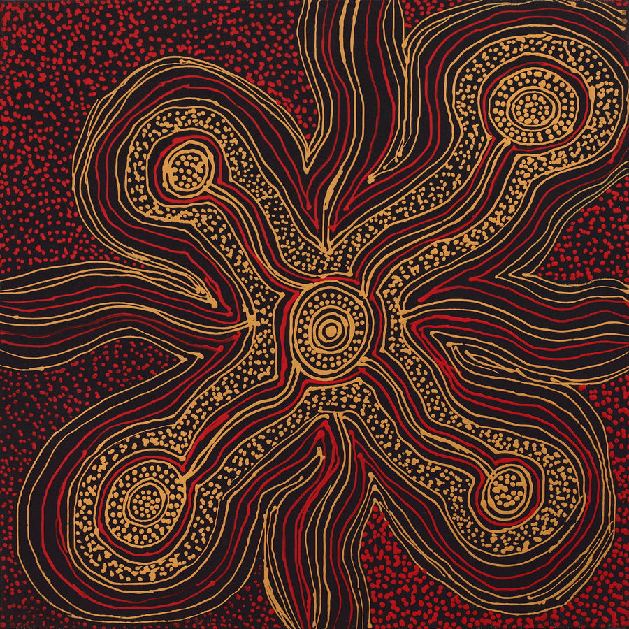 Aboriginal Artwork by Melissa Nampijinpa Karpa, Ngapa Jukurrpa (Water Dreaming) - Puyurru, 40x40cm
