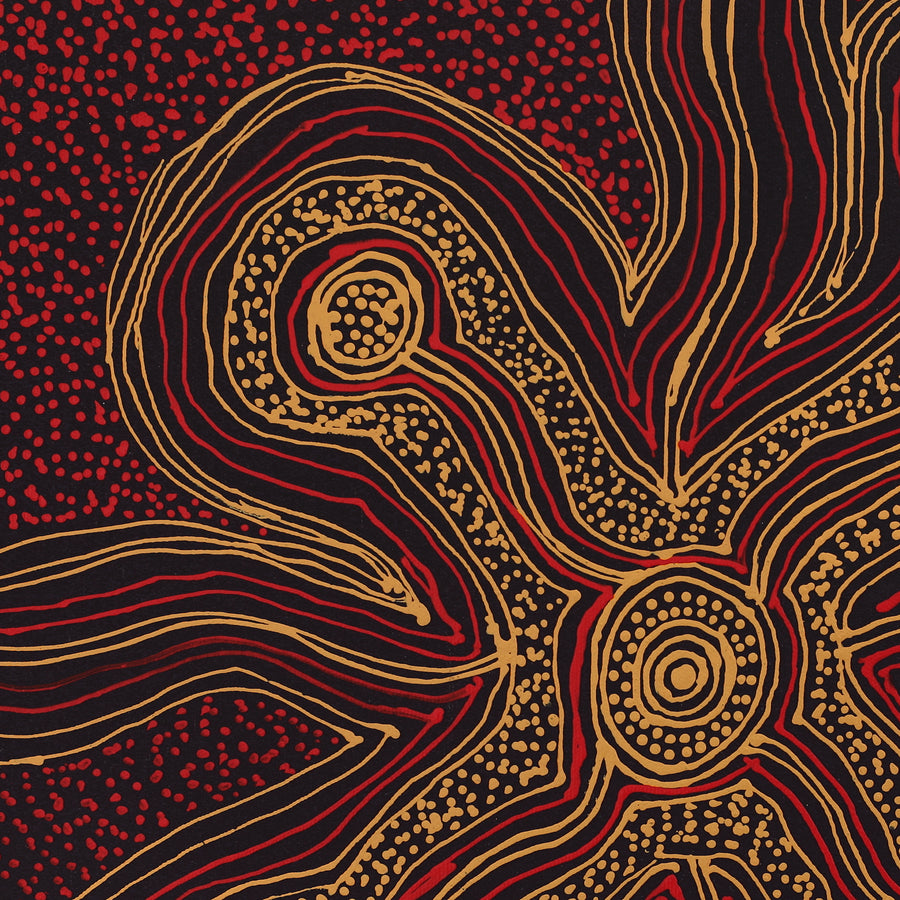 Aboriginal Artwork by Melissa Nampijinpa Karpa, Ngapa Jukurrpa (Water Dreaming) - Puyurru, 40x40cm