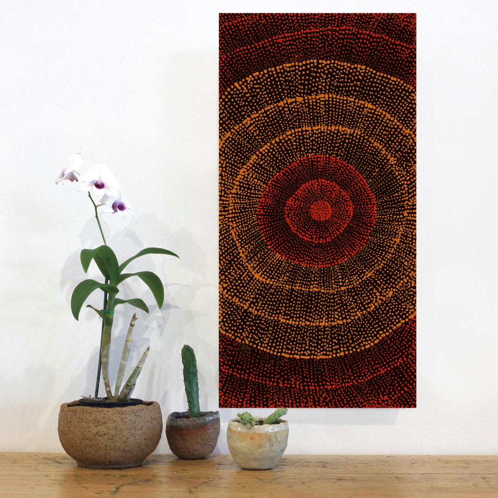 Aboriginal Artwork by Melissa Nampijinpa Karpa, Ngapa Jukurrpa (Water Dreaming) - Puyurru 61x30cm