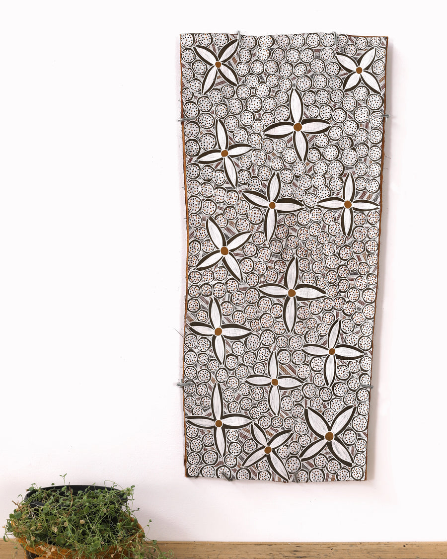 Aboriginal Artwork by Merrkiyawuy #2 Munuŋgurr, Dhatam, 96x45cm Bark
