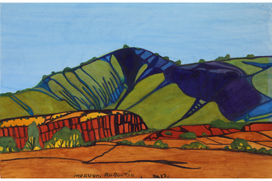 Aboriginal Artwork by Mervyn Rubuntja, Rutjipma (Mt Sonder), 54x35cm