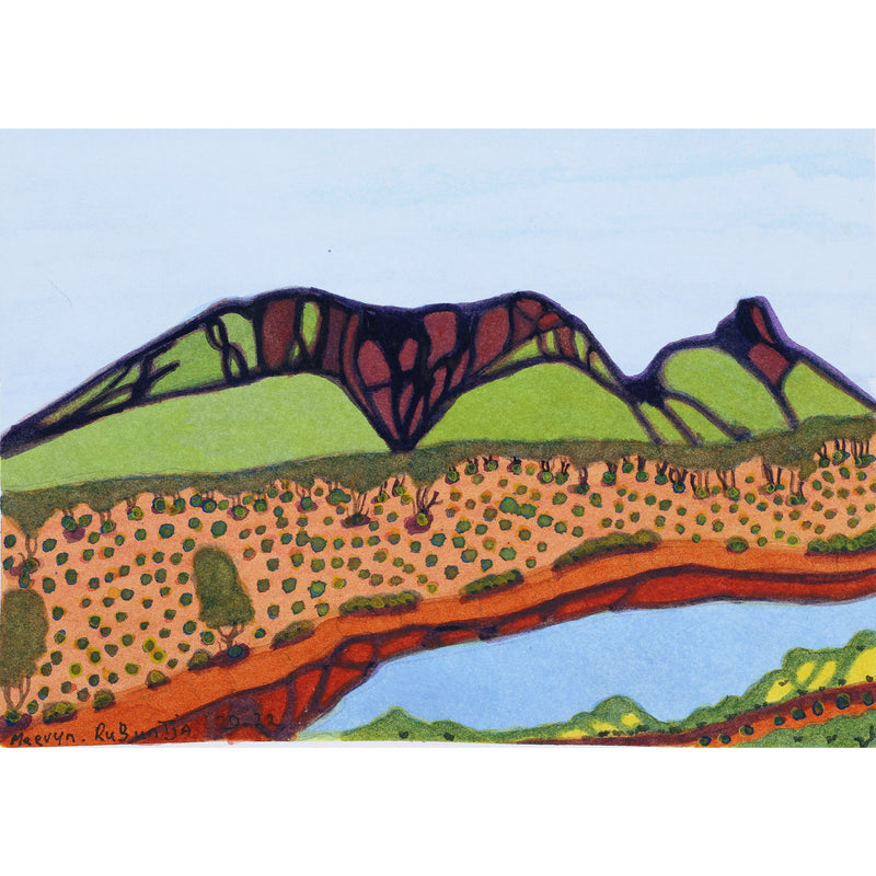 Aboriginal Artwork by Mervyn Rubuntja, Rutjipma (Mt Sonder), 30x21cm