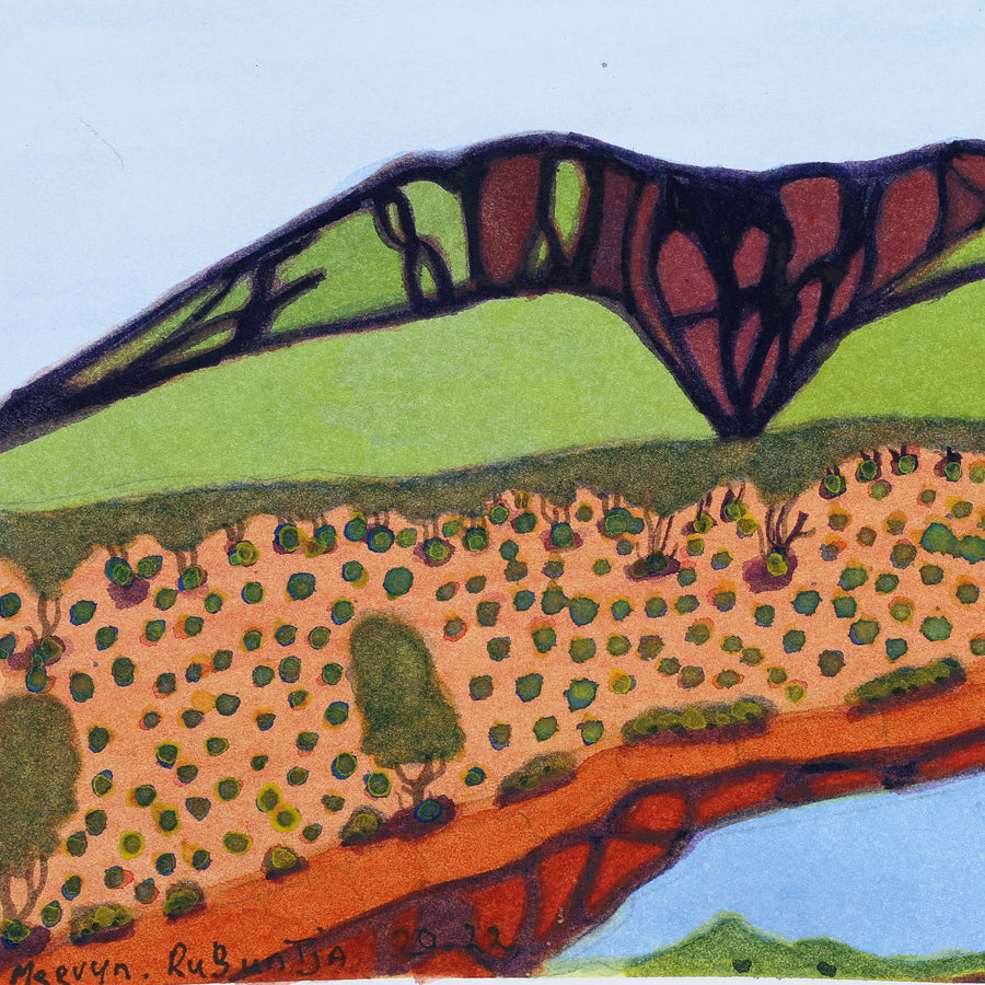 Aboriginal Artwork by Mervyn Rubuntja, Rutjipma (Mt Sonder), 30x21cm