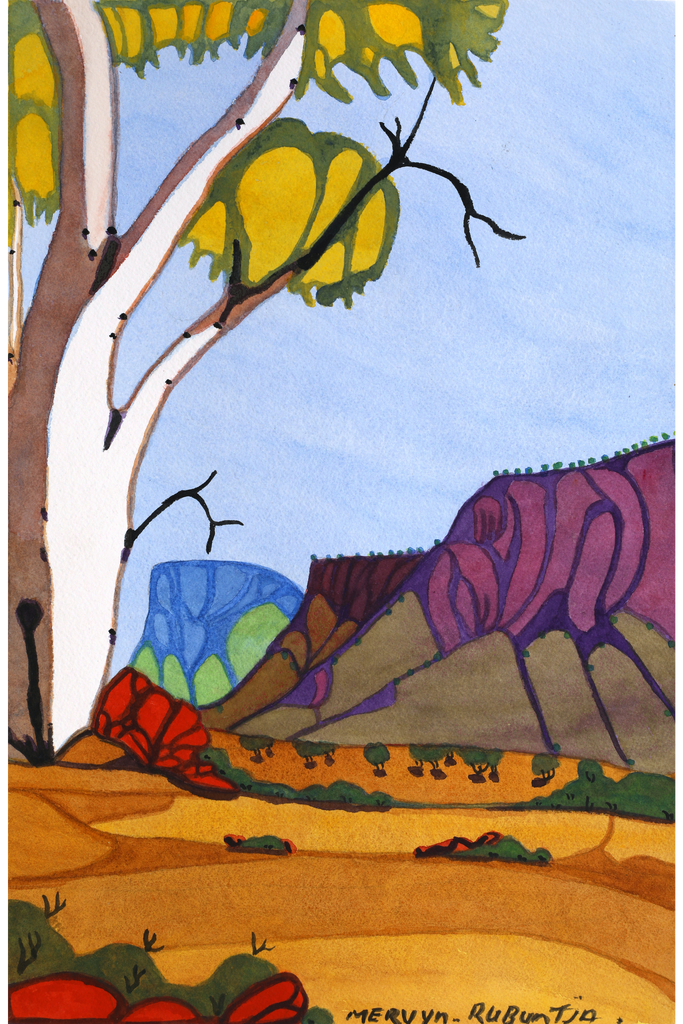 Aboriginal Artwork by Mervyn Rubuntja, Tjoritja (West MacDonnell Ranges), 54.5x35.5cm